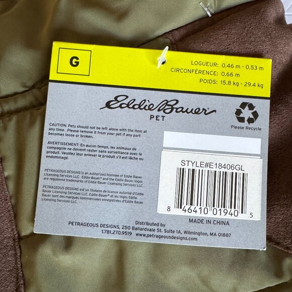 Eddie Bauer Quilted Dog Coat Jacket Sz Large Green New NWT Fall Winter Warmth - Picture 12 of 13
